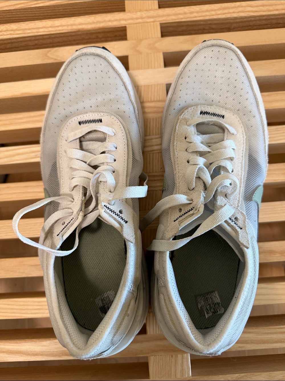 White & green waffle Athletic Sneakers - Comfortable Everyday Trainers